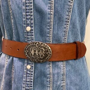 Esprit Brown leather Belt with Aztec Buckle Size medium
